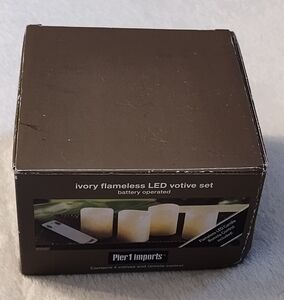 NWT! Pier One Ivory Flameless LED Votive Set With Remote (Set Of 4)